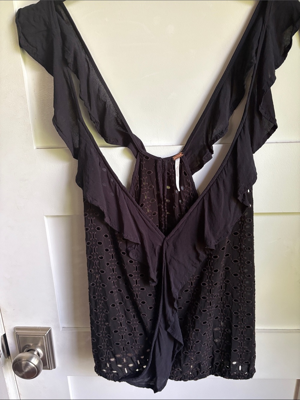 Free People Black Eyelet Ruffle Tank